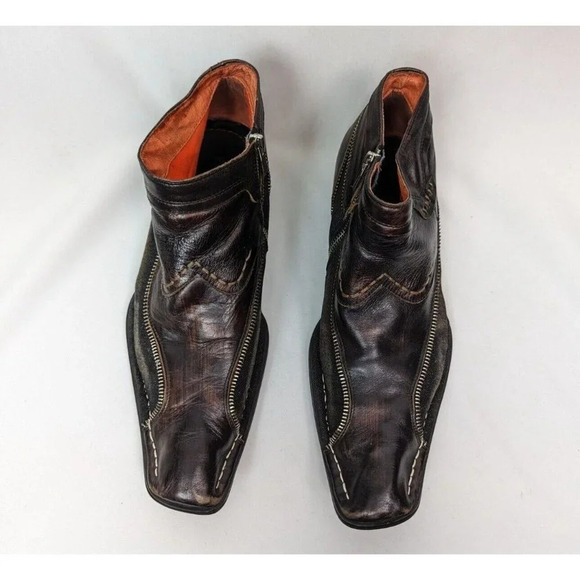 Robert Wayne REPUBLIC Boot Mens Sz 8 Black Zipper & Denim Trim Embellished $410 - Picture 3 of 14